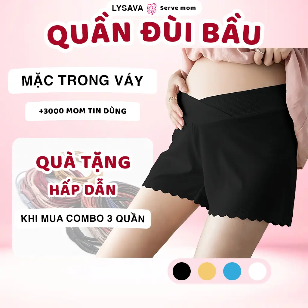 Quần Đùi Bầu Mặc Trong Váy Cho Bà Bầu, Quần Đùi Bầu Cạp Chéo Bigsize Chất Lụa Tăm Mềm Mát Mặc Nhà Lysava QD3