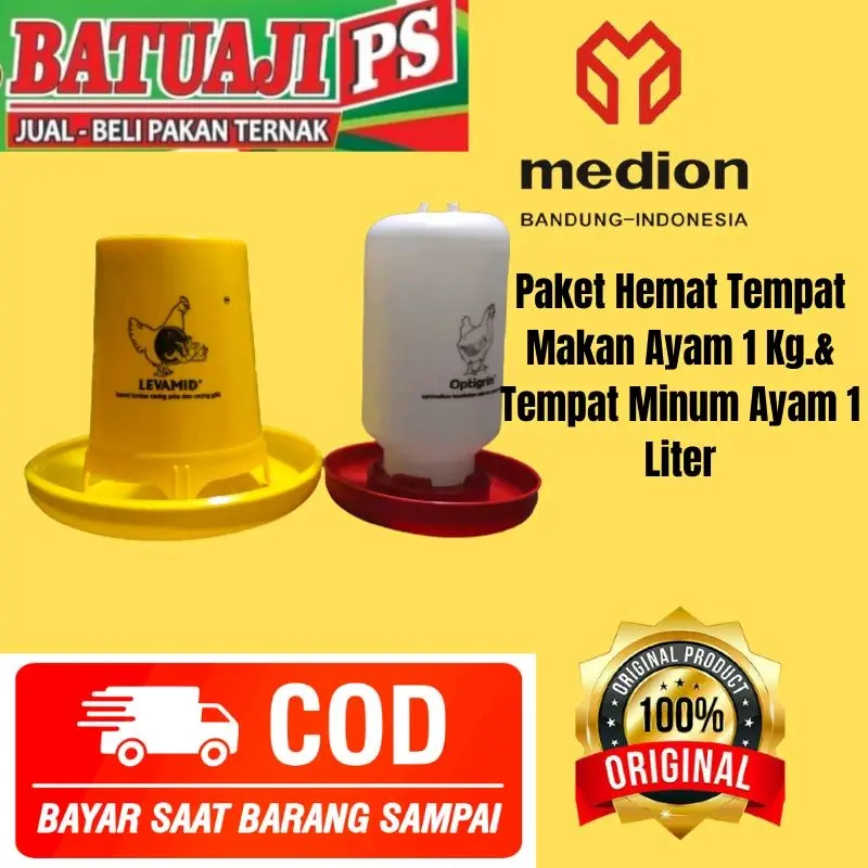 Paket Hemat Tempat Makan Ayam 1kg Dan Tempat Minum Ayam 1 Liter Asli Medion