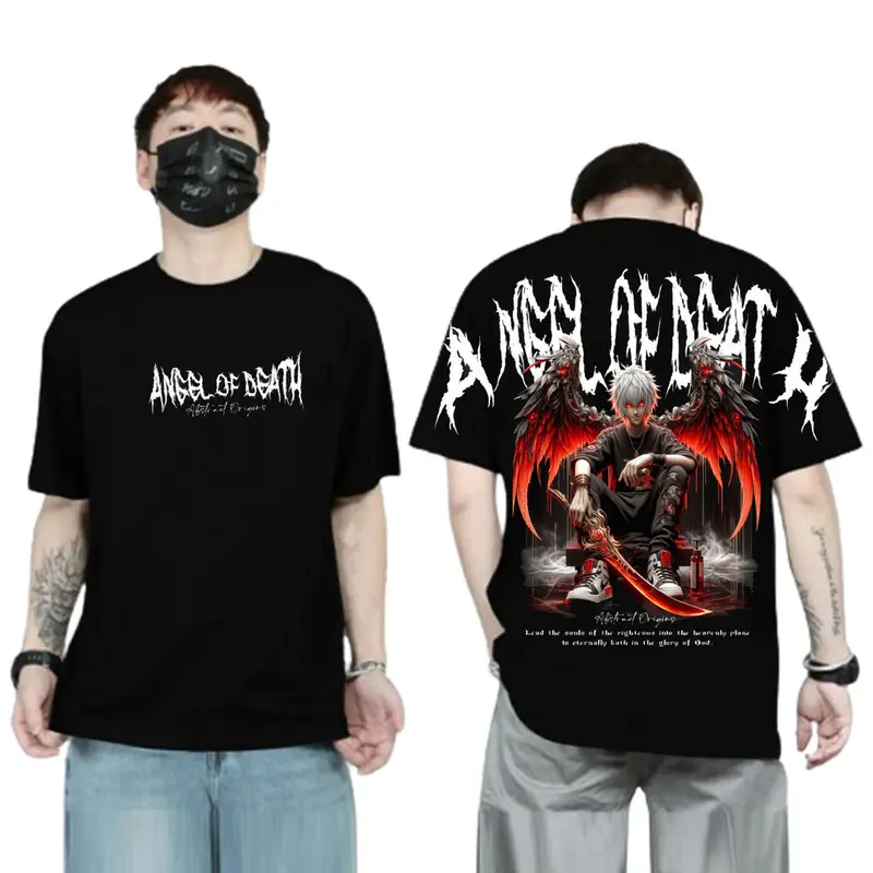 Baju Kaos Tshirt Distro Tulisan ANGLE OF DEATH Pria Wanita Keren Lengan Pendek Motif Simple Lembut 2