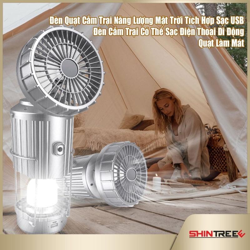 Đèn Quạt Cắm Trại Năng Lượng Mặt Trời Tích Hợp Sạc USB - Đèn Cắm Trại Có Thể Sạc Điện Thoại Di Động, Quạt Làm Mát