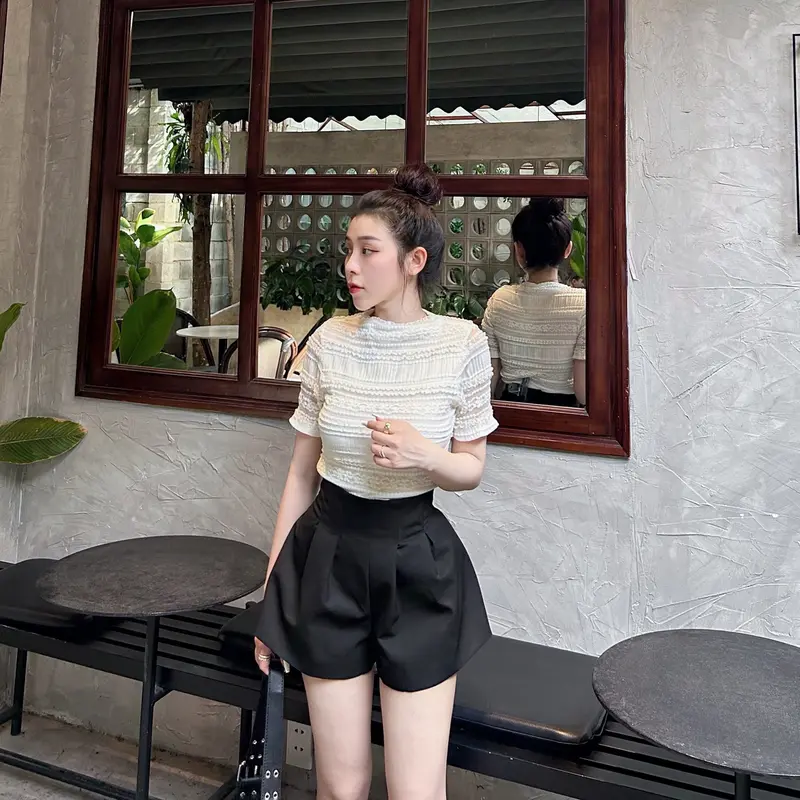Q365 - QUẦN SHORT CHẤT KAKI DÁNG PHỒNG XẾP LY KHÓA KÉO SAU 8615 Women Nữ 1
