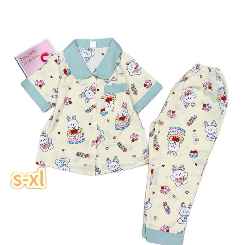 M 22: 22-48kg. Bộ đồ ngủ mặc nhà  pijama thiết kế cổ lá sen bé gái chất liệu lụa Mango mềm, mịn , mát không nhăn đồ  bộ  pijama  cho  bé  gái  30  đến