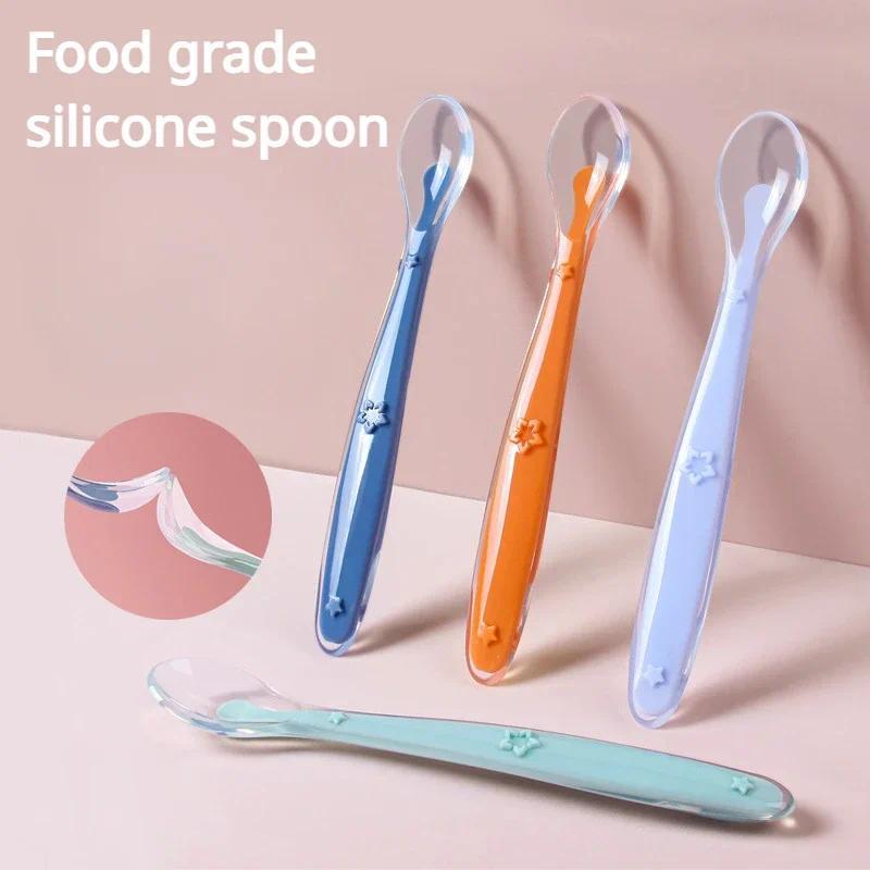 Thìa Cho Ăn Silicon, An Toàn Cho Em Bé, Thìa Tập Luyện Cho Trẻ Em, Mềm Mại, Thích Hợp Cho Thực Phẩm Bổ Sung, Dao Kéo Cho Em Bé, Cho Ăn Trơn Cho Bé 0