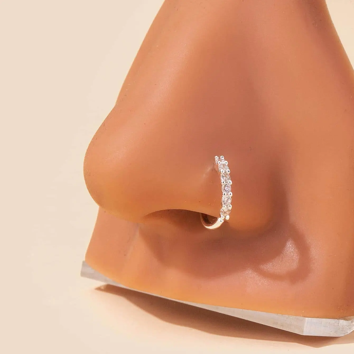 1pc Personality Simple Copper & Cubic Zirconia Luxury Nose Ring For Women, Charm Nose Stud Party Gift Copper Jewelry