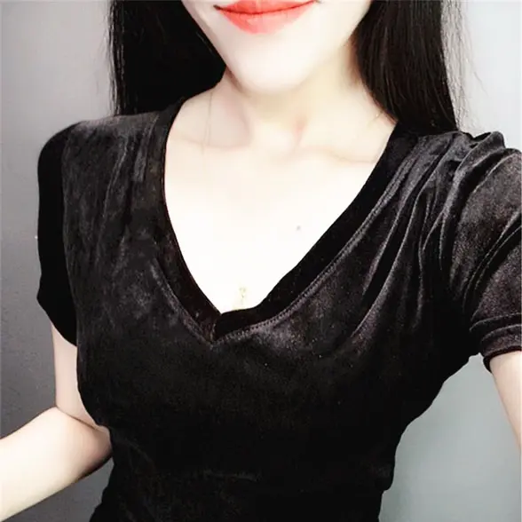 Baju Atasan Beludru premium lengan pendek Fit Melar Nyaman Simple leher V 7