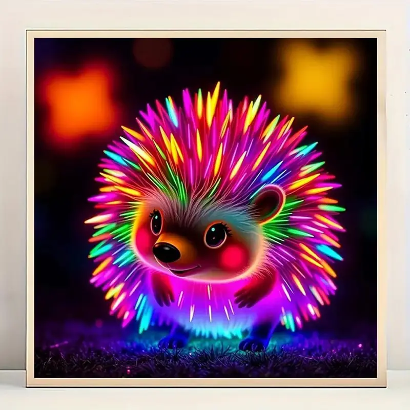 5D DIY Diamond Arts Colorful Painting Kit, 1 Set Glow in The Dark Hedgehog Design Diamond Arts Colorful Painting Kit, DIY Decorative Art Picture for Beginner 3
