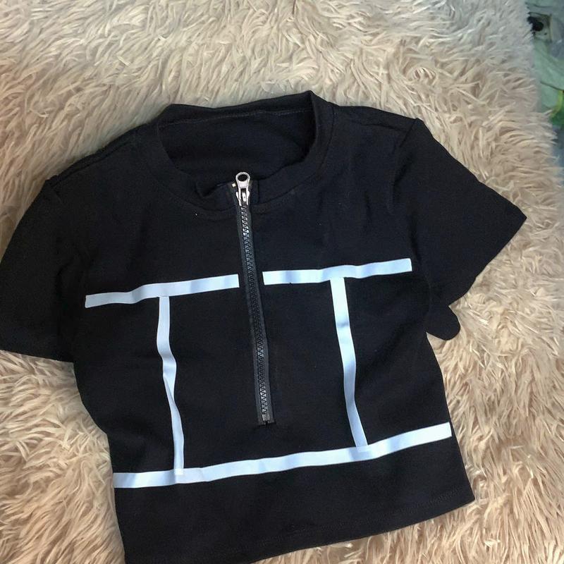 áo croptop dây kéo  chạy viền lập thể cho phái Nữ 7