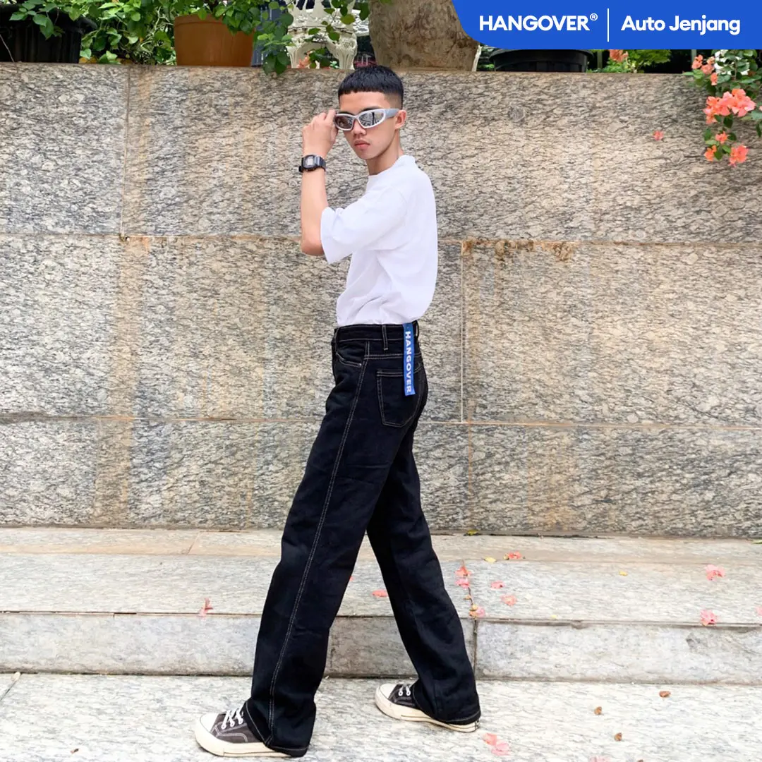 JINISO HANGOVER - 859 Loose Denim Celana Jeans Pria Warna Black Gold