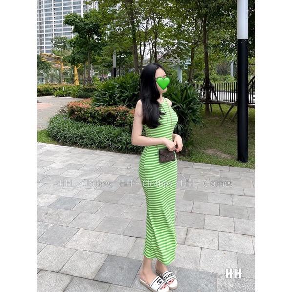 Product Introduction of Đầm body  sát nách  sọc kẻ xinh xắn Nữ Dress Thun 7