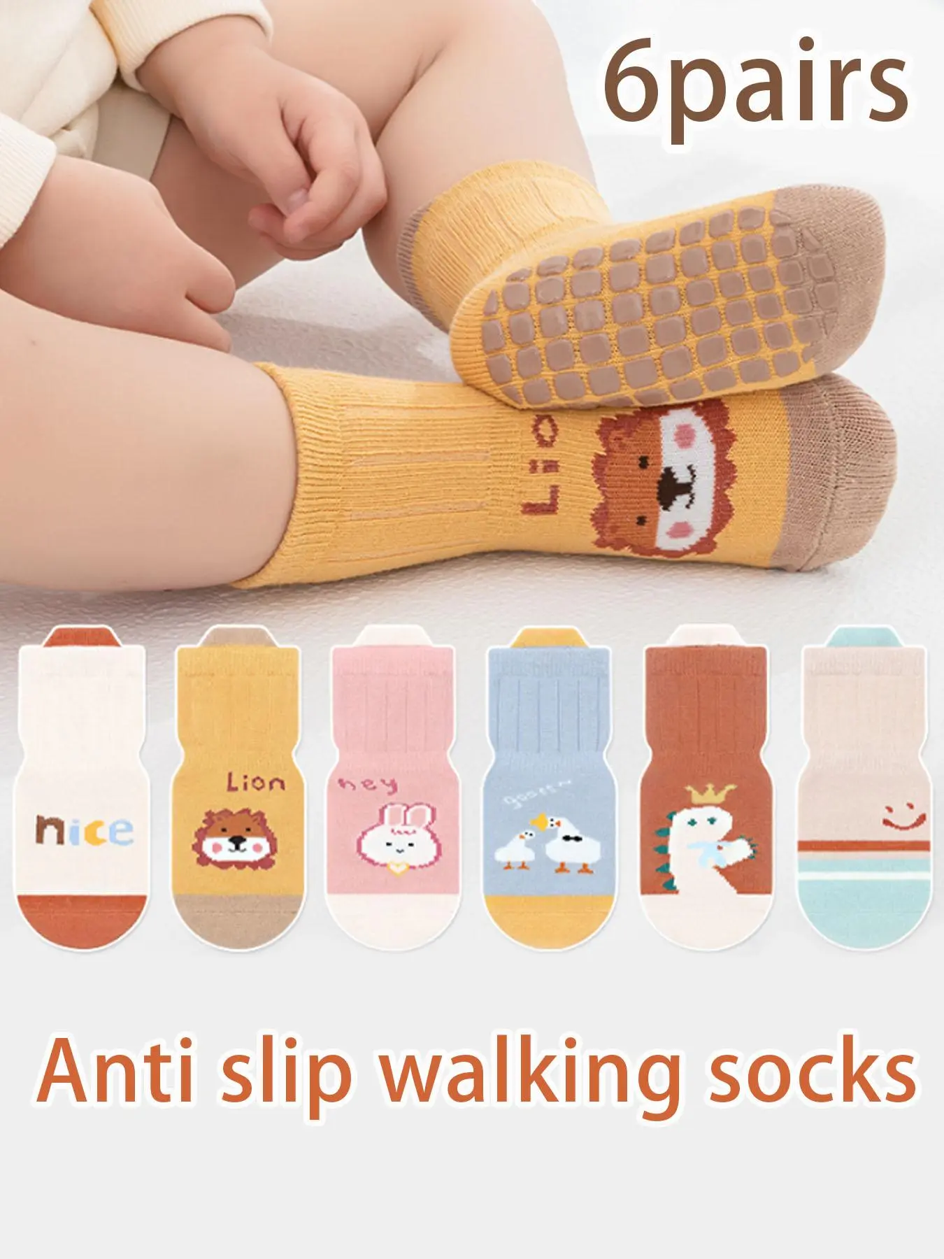 Baby's Cartoon Animal Print Crew Socks, Non-slip Walking Socks for Infant Toddler, Soft Comfortable Breathable Socks for All Seasons