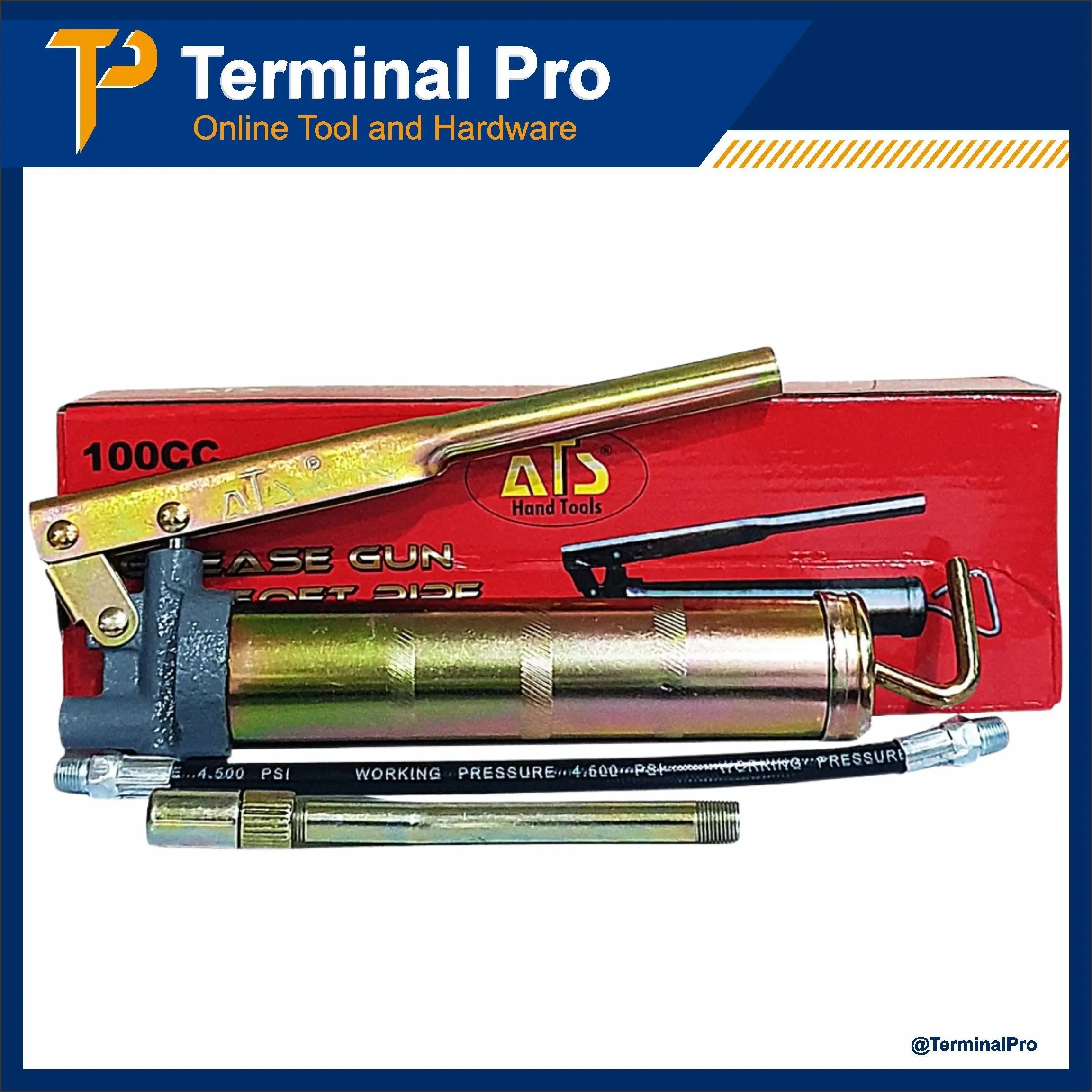 ATS Pompa Gemuk Stempet Tangan 100 cc - Hand Grease Gun 100cc Bengkel Besi