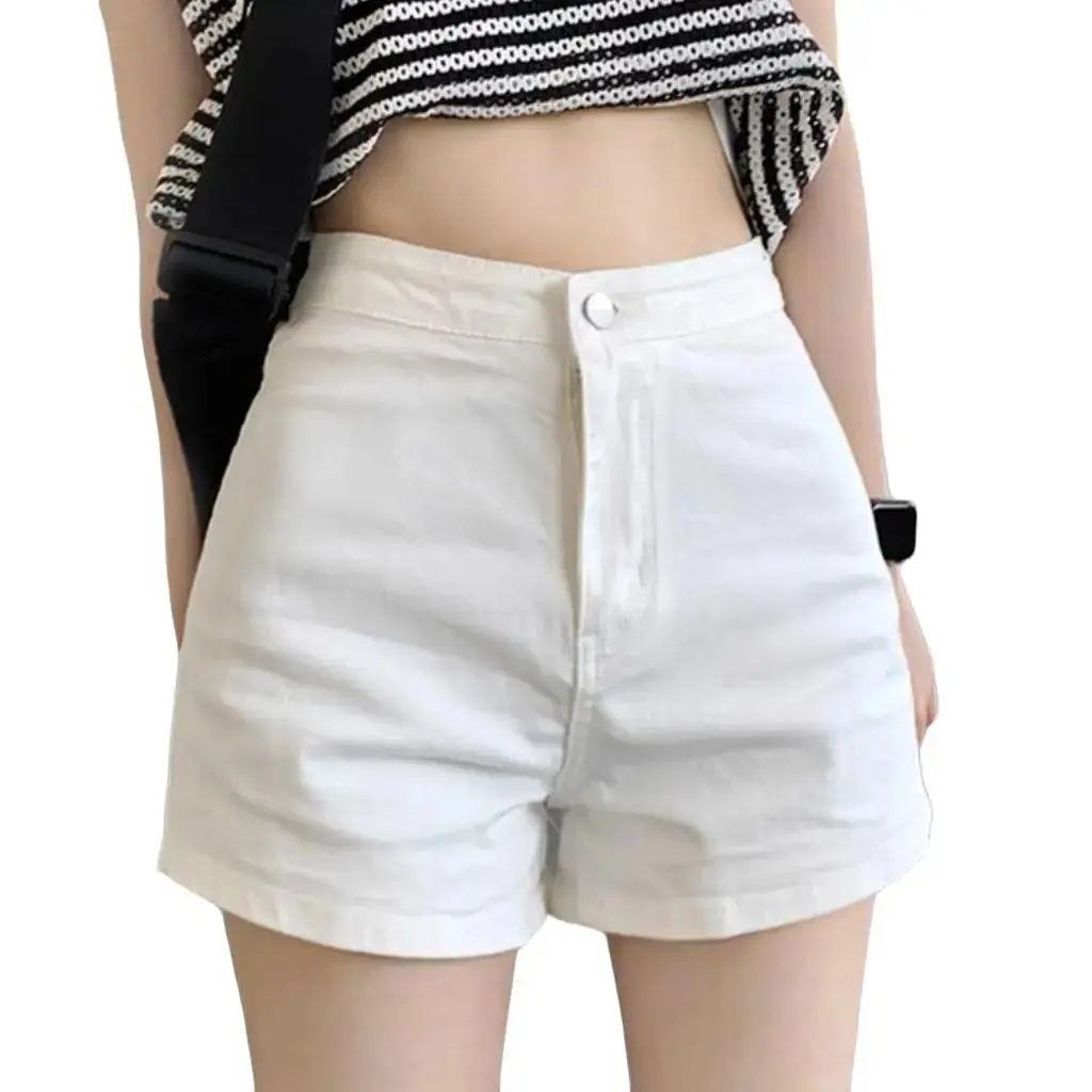 Quần short nữ dáng ôm lưng cao chất vải kaki co giãn nhẹ mềm mịn hai màu đen trắng -bbkk1 Jean Pants Women Kem
