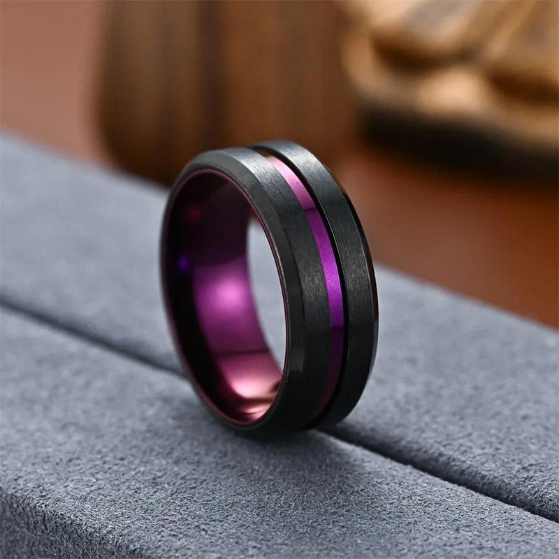 Product Introduction of New Fashion 8mm Stainless Steel Rings for Men Women Black Purple Groove Men Promise Rings 반지 Wedding Party Jewelry Кольца 12