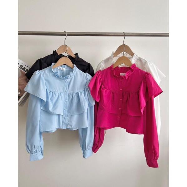 Product Introduction of Sơ mi nữ kiểu cực sang chảnh,áo sơ mi nữ croptop 4 màu cổ bèo cách điệu phong cách Hàn Quốc cực hót Trắng Women Shirt 4