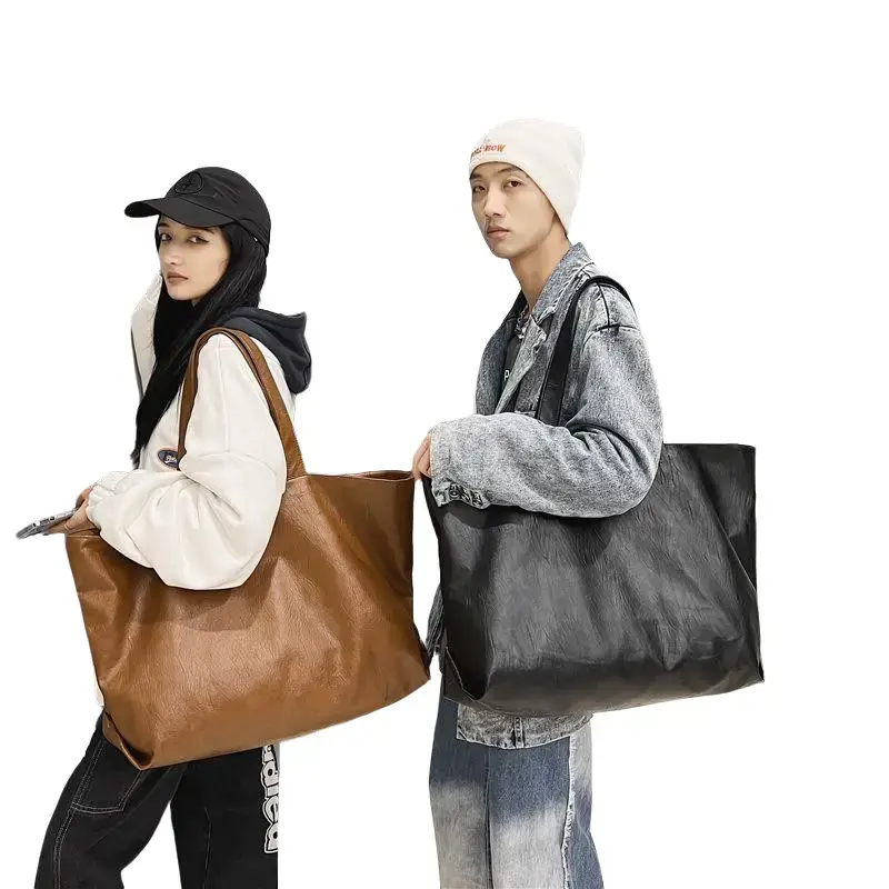 Ulzzang Korean Fashion Big Capacity Pu Leather Men Handbag Tote Bag for Men