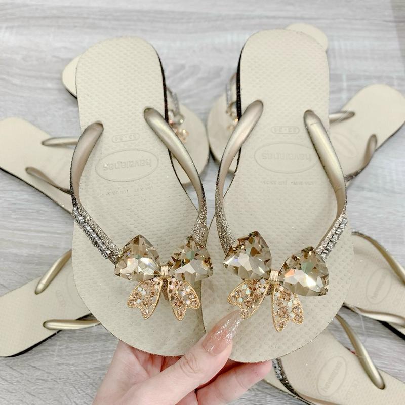 [SALE] DÉP NỮ HAVAIANAS - KIM TUYẾN LOANG KEM ĐÍNH ĐÁ ( THU HƯỜNG ) DéP Women Nhung GiàY Sandal Shoes Dép Tông CAO SU Caro Jean