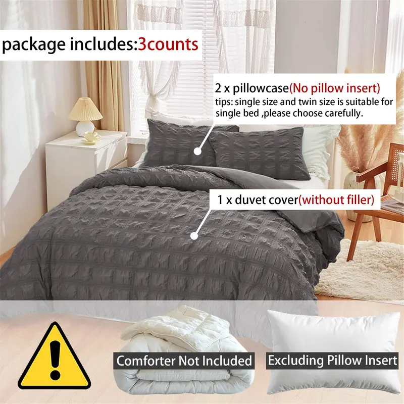 Solid Color Bedding Set, 1 Count Bedspread & 2 Counts Pillowcase without Filler, Soft Comfortable Bedding Set for Home Bedroom, for Puffed Quilt 2