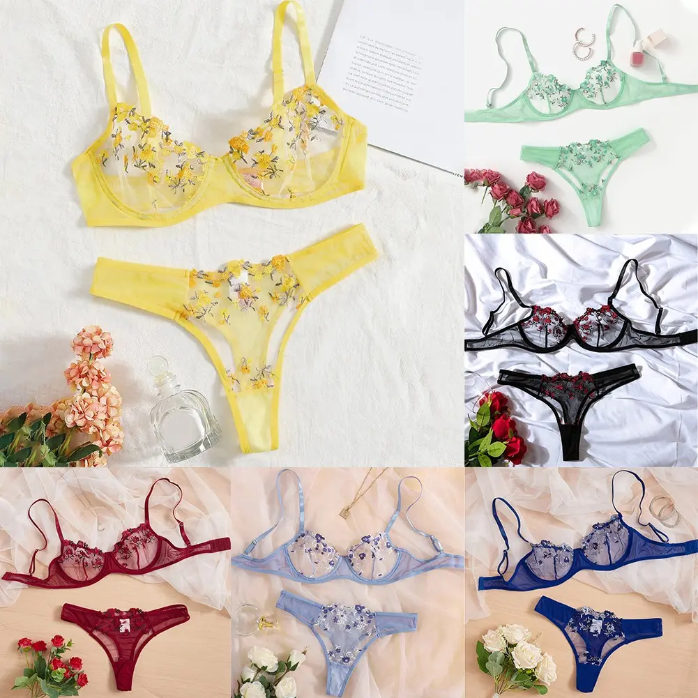 Seluar Dalam Seksi Wanita, SUTK, Tembus, Pakaian Dalam Renda, Set Bra Sulaman, Lutsinar