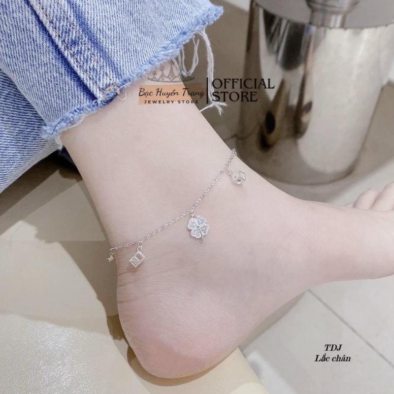 TẶNG NƯỚC RỬA BẠC + TẶNG HỘP Lắc Chân C.ỏ 4 Lá May Mắn mic Nhiều Charm xinh cho Nữ Women Móc Khóa Móc Chìa Khoá