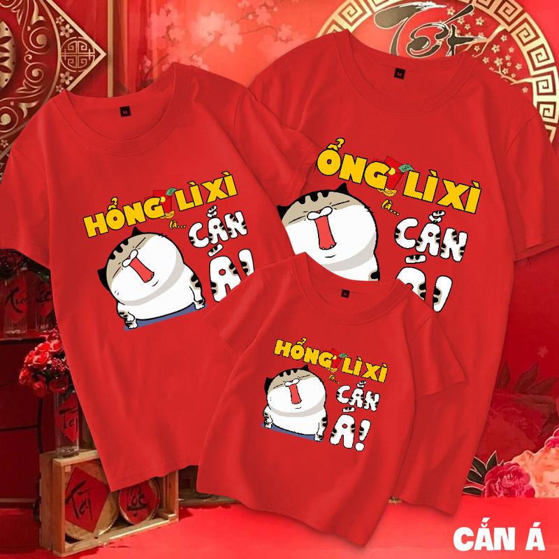  Áo thun tết 2026 mẫu HÔNG Lì Xì CẮN Á - Đồng phục gia đình thiết kế họa tiết đẹp thoáng mát từ 6kg đến 90kg 