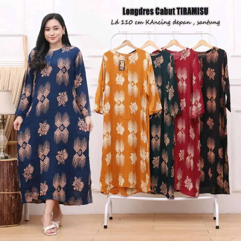 Daster Longdress Lengan Panjang Batik Rayon Santung Bumil Busui Kancing Depan Motif Pekalongan 4
