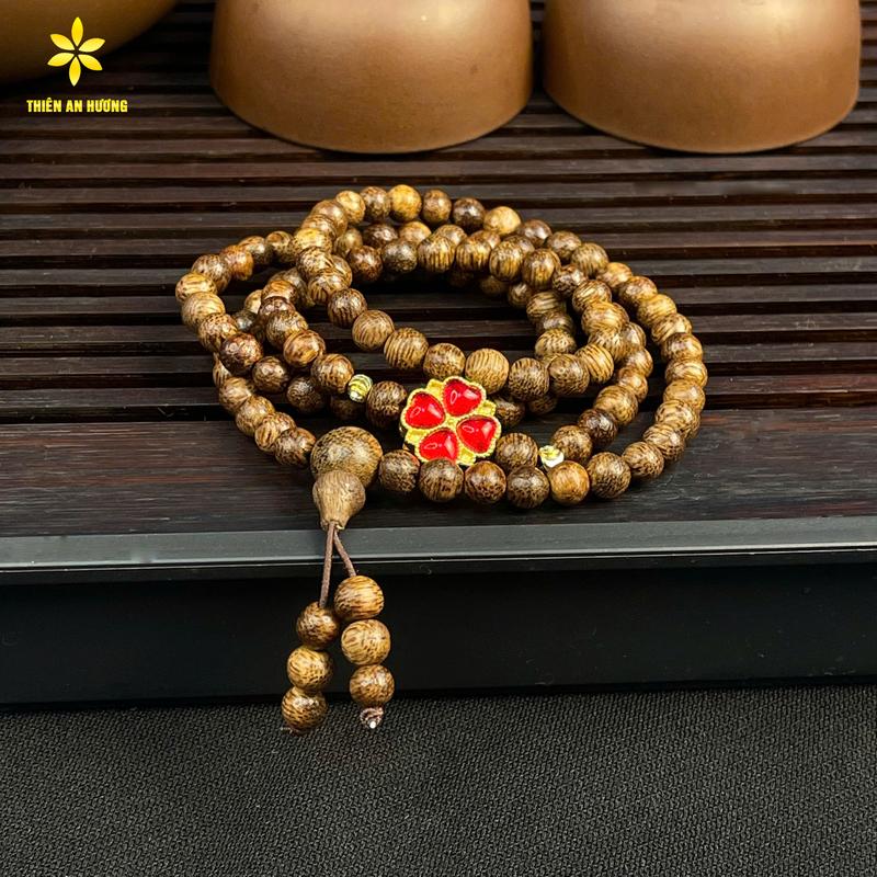 Vòng Tay Trầm Hương 108 Hạt Mix Cỏ 4 Lá May Mắn Hi Vọng Theo Mệnh - Thiên An Hương tặng kèm hộp đựng vòng tay 3