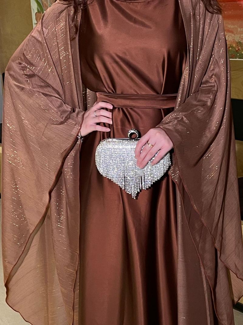 Product Introduction of 2025 New Muslim Plus Size Women's Dress Dubai Cardigan Robe Two-Piece Set Long Dress New Style 7
