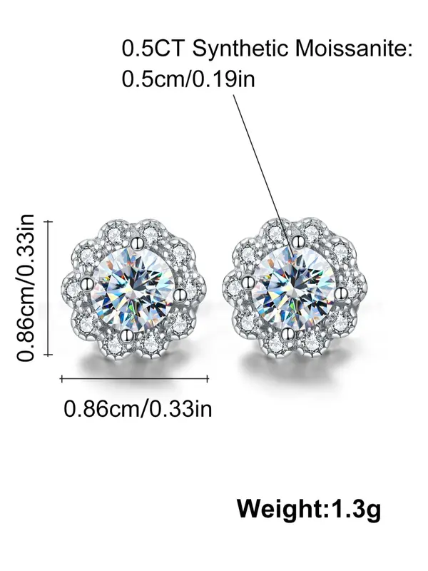 S925 Sterling Silver Flower Shaped Synthetic Moissanite Earrings, Fashionable Earrings for Women, Luxury Wedding Earrings, Fine Jewelry Anniversary Festival Gifts 1
