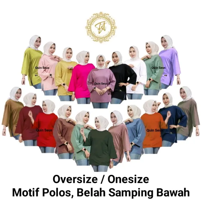 Kaos Wanita Oversize Atasan Wanita Lengan 7/8 Motif Polos Premium 4