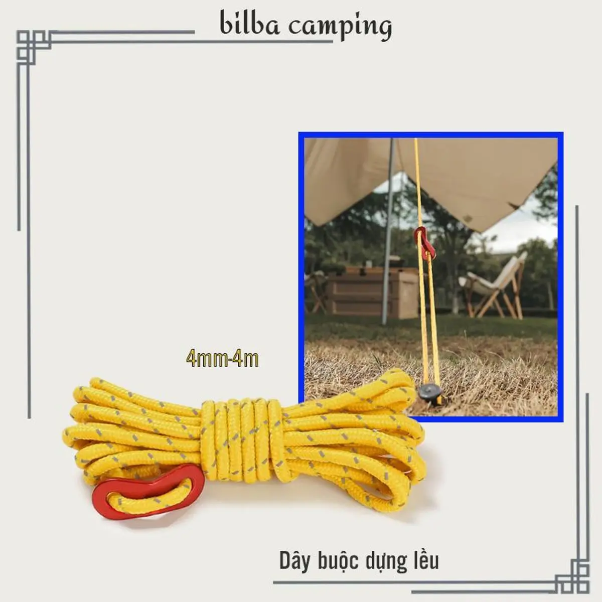 Dây dù phản quang ɸ4mm dài 4m dùng neo dựng lều tarp khi đi cắm trại dã ngoại ngoài trời BB4514- Billba Camping Phụ Kiện Cắn trại
