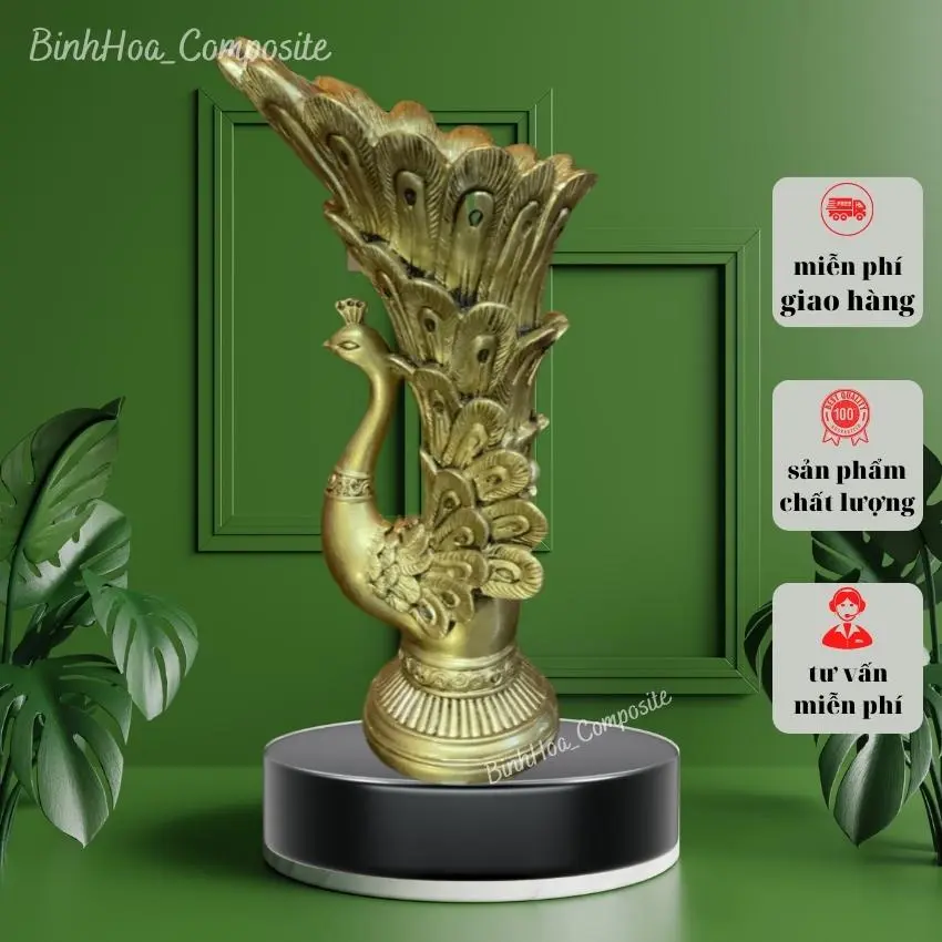 Bình cắm hoa con công composite mã bh125, lọ cắm hoa cao cấp, lọ hoa trang trí