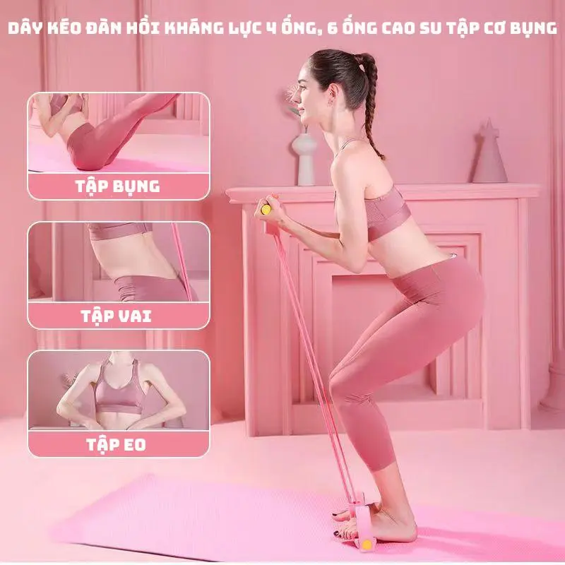 Dây Tập Thể Dục, Dây Kháng Lực, Dây Kéo Đàn Hồi Kháng Lực 4 ống, 6 ống Cao Su Tập Tại Nhà