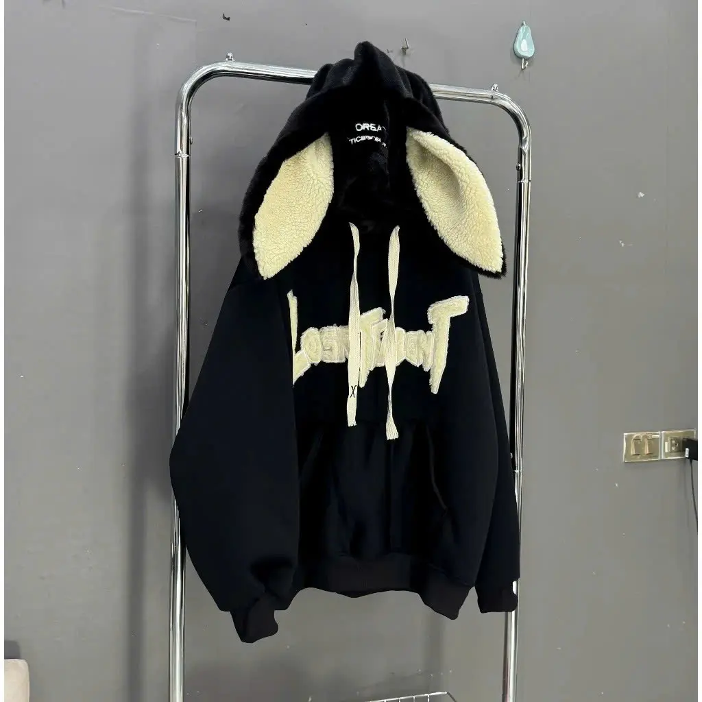 ÁO HOODIE NAM NỮ MŨ LÔNG TAI THỎ TRẮNG UNISEX