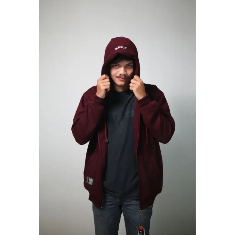 Jaket Hoodie Zipper Bordir Smile Distro Nyaman  Kerah Remaja Keren 4