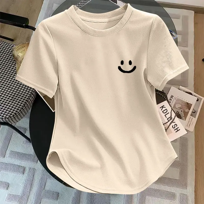 Áo Thun Cotton ngắn Tay Dáng Ôm, Thương Hiệu Thời Trang Ngoại Cỡ, Hàng Mới Về Mùa Hè 2024, Áo Nữ