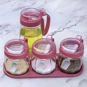 BOTOL MINYAK & TEMPAT BUMBU SET ISI 4 PCS - TOPLES GARAM DAPUR TEMPAT BUMBU OIL POT SET Wadah