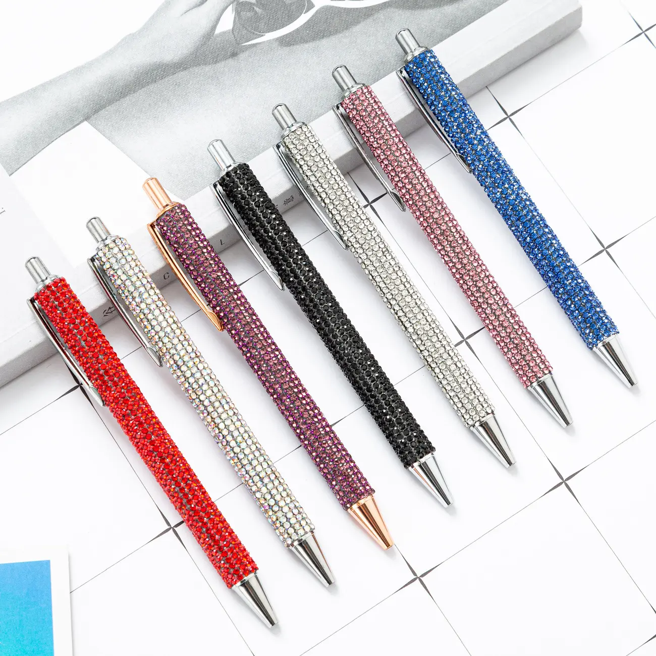 Metal Bag Diamond Pressing Pen Girl Heart Diamond Ballpoint Pen Creative Student Stationery Special Pen Amazon Cross-Border