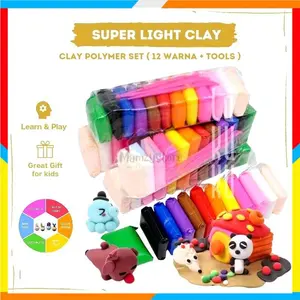Clay Polymer Magic Mainan Plastisin 12 Warna Lilin Mainan 12 Warna Super Light Clay Set 12 Warna Tools Aman untuk Balita - Anak