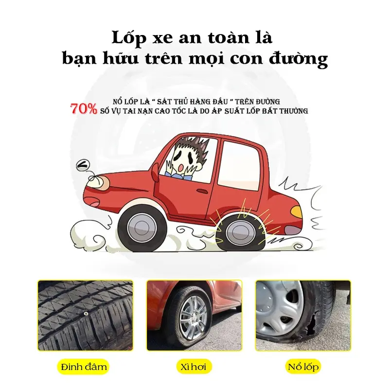 Cảm biến áp suất lốp ô tô xe hơi gắn ngoài, Pin sạc năng lượng mặt trời, màn hình LCD 6