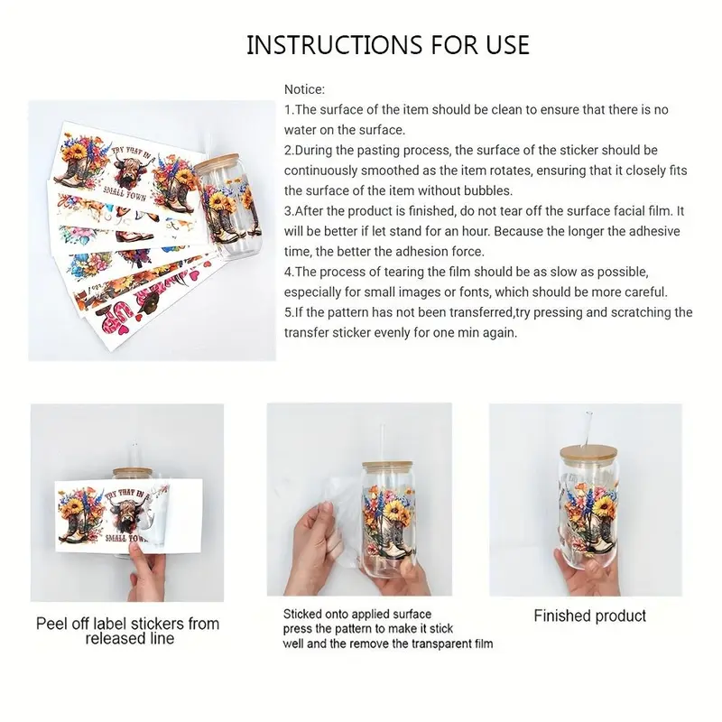 Mental Health Design Cup Wrap Transfer Sticker, 4 Counts/set Drinking Wraps Sticker For 16 OZ Libby Glass, Decor Sticker For Coffee Milky Cup Glass Bottle 8