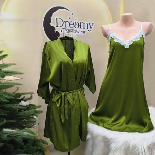 COMBO áo choàng ngủ lụa kèm váy hai dây xòe sang trọng Dreamy - CDS25 Nữ nhiều màu  Women Dress Kem Ren 2
