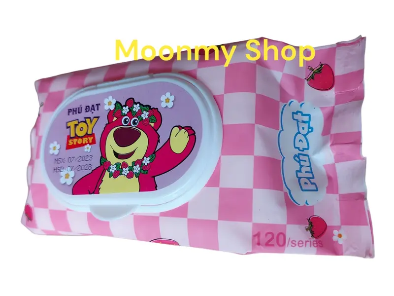 Thùng 10 gói khăn ướt Phú đạt,khăn ướt hình gấu dâu đáng yêu, không mùi dùng cho bé,1 gói nặng gần 400 gram Voi khanu  otchobe 7