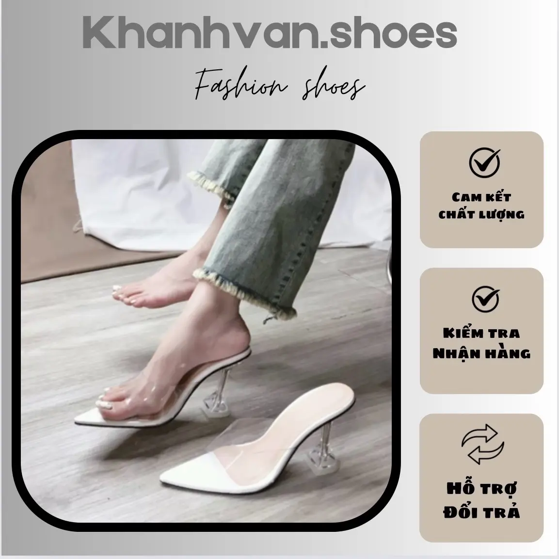Dép cao gót mũi nhọn quai mika mềm gót 7p ,9p V2 KHANHVANSHOES