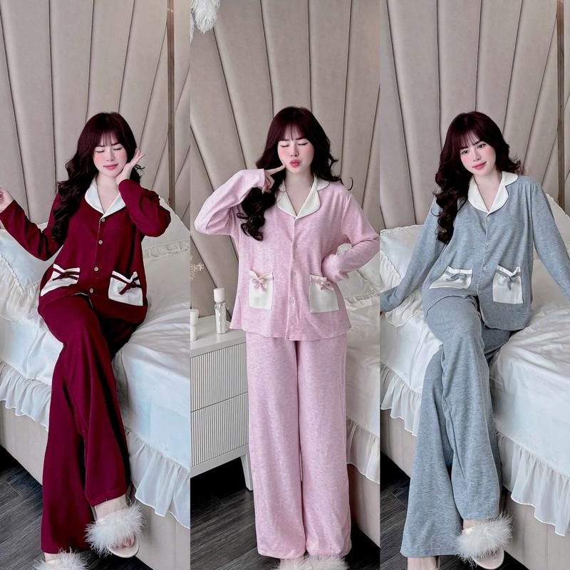 Bộ Đồ Mặc Nhà Cổ Vest Túi Nơ Chất Lông Thỏ Mềm Dày Ấm Xinh Xắn DD84 Sammy Cho Nữ - Quần Ngủ, Women