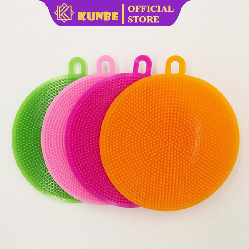Miếng Rửa Chén Bát Silicone KUNBE, Cọ Sạch Xoong Nồi Mềm Mại Có Móc Treo Tiện Dụng Đa Năng Rửa Bát Bọt Biển Làm Sạch Dụng Cụ Rửa