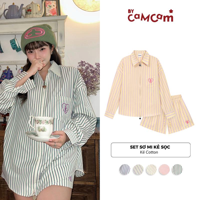 [TẶNG ÁO QUÂY TRẮNG KHÔNG MÚT] SET QUẦN ÁO KẺ SƠ MI Bycamcam Dáng Rộng Khoá Kéo Hai Đầu Phong Cách Hàn Quốc