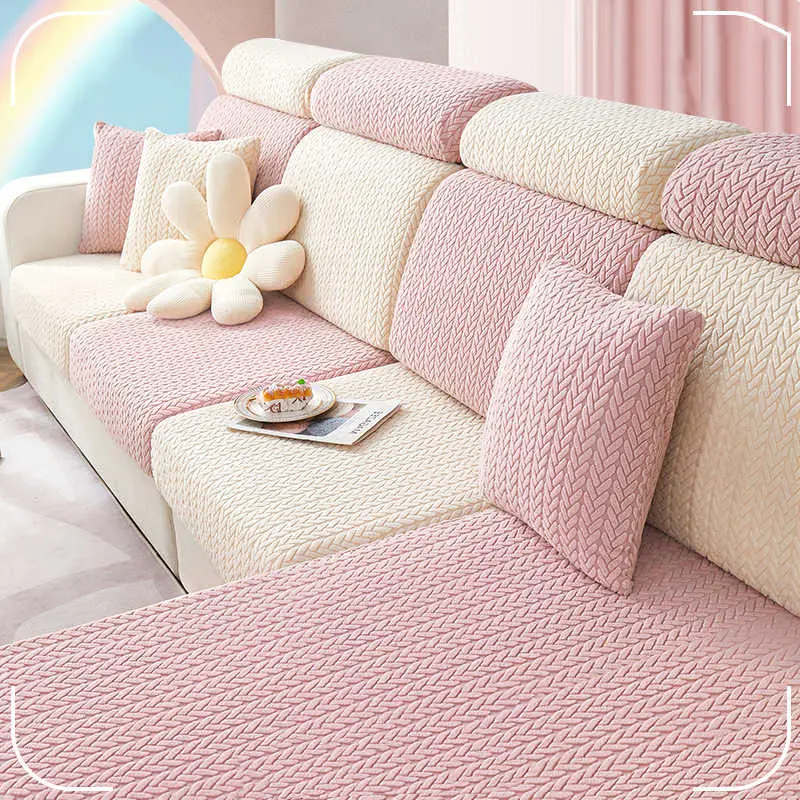 Jacquard Fleece Sofa Cover Stretch Solid Sofa Cushion Covers L-shaped Couch Seat Slipcover Home Decor