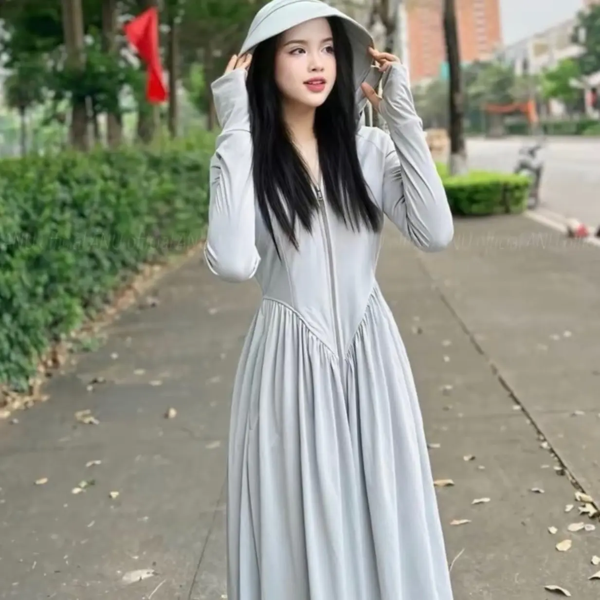(Deal mở bán) Áo chống nắng toàn thân nữ chất thun lạnh, dáng váy xoè thiết kế Ngăn Ngừa Tia UV