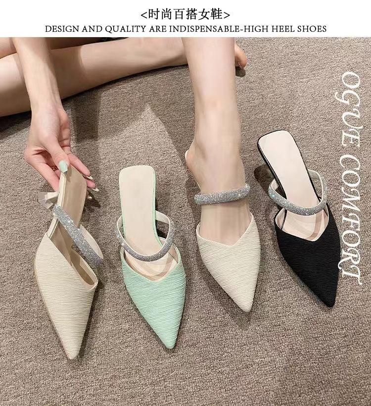 Product Introduction of Dép Bít Mũi Cho Nữ, Bộ Sưu Tập Xuân / Hè Mới 2024, Dây Đeo Đính Đá Giày Cao gót, Gót Nhọn, Thích Hợp Với Váy, Dép Tinh Tế Giày Nữ 1