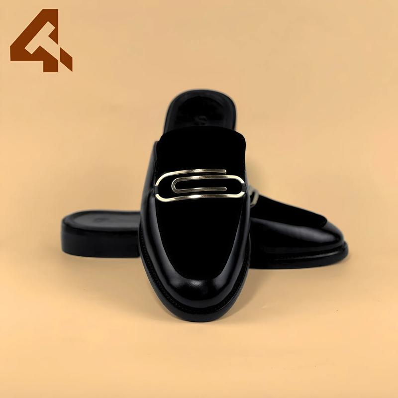 Giày nam hở gót SucP06 da bò đế phíp 3.5cm phối da lộn khóa hợp kim - Đen (Size 38-43) - 4T Store Shoes DéP